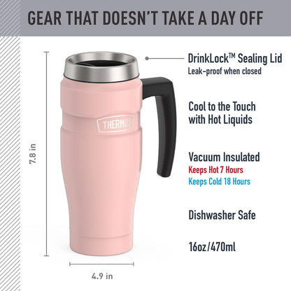Stainless King Travel Mug with Handle, 16oz, Matte Steel | Vacuum-Insulated Travel Mug with Handle for Hot & Cold Drinks, Stainless Steel Coffee Mug with Lid for Commuting