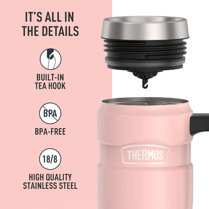 Stainless King Travel Mug with Handle, 16oz, Matte Steel | Vacuum-Insulated Travel Mug with Handle for Hot & Cold Drinks, Stainless Steel Coffee Mug with Lid for Commuting