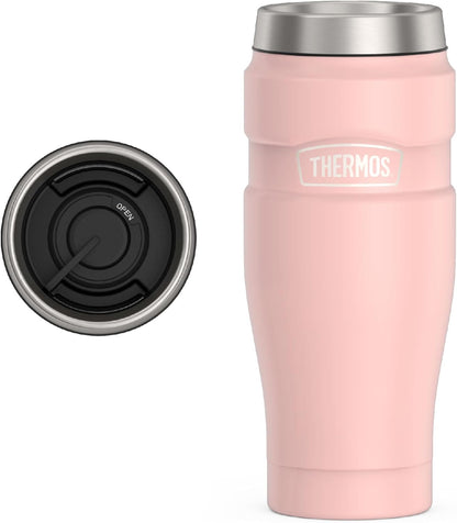 Stainless King Travel Mug with Handle, 16oz, Matte Steel | Vacuum-Insulated Travel Mug with Handle for Hot & Cold Drinks, Stainless Steel Coffee Mug with Lid for Commuting