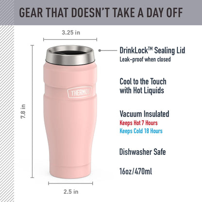 Stainless King Travel Mug with Handle, 16oz, Matte Steel | Vacuum-Insulated Travel Mug with Handle for Hot & Cold Drinks, Stainless Steel Coffee Mug with Lid for Commuting