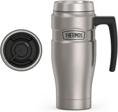 Stainless King Travel Mug with Handle, 16oz, Matte Steel | Vacuum-Insulated Travel Mug with Handle for Hot & Cold Drinks, Stainless Steel Coffee Mug with Lid for Commuting