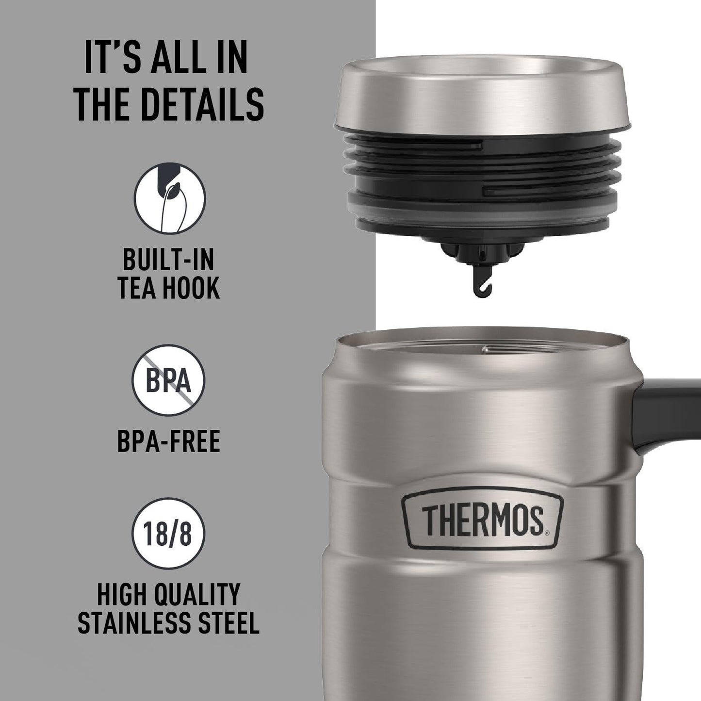 Stainless King Travel Mug with Handle, 16oz, Matte Steel | Vacuum-Insulated Travel Mug with Handle for Hot & Cold Drinks, Stainless Steel Coffee Mug with Lid for Commuting