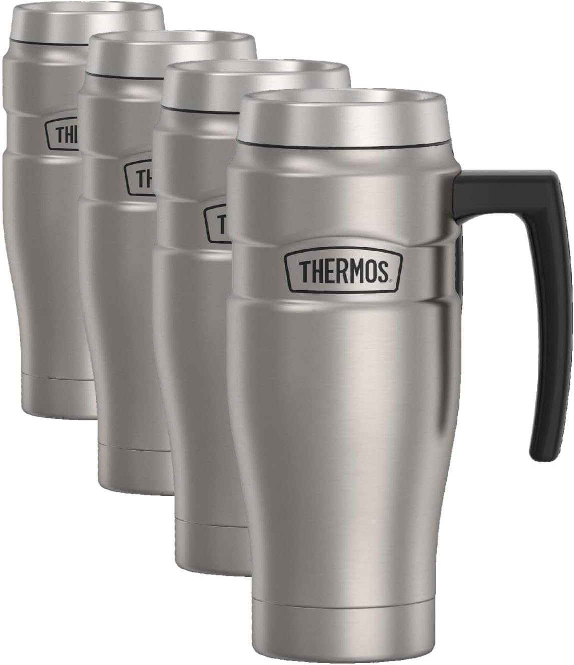 Stainless King Travel Mug with Handle, 16oz, Matte Steel | Vacuum-Insulated Travel Mug with Handle for Hot & Cold Drinks, Stainless Steel Coffee Mug with Lid for Commuting