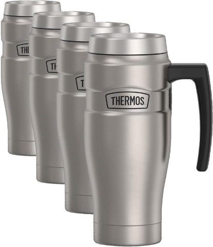 Stainless King Travel Mug with Handle, 16oz, Matte Steel | Vacuum-Insulated Travel Mug with Handle for Hot & Cold Drinks, Stainless Steel Coffee Mug with Lid for Commuting