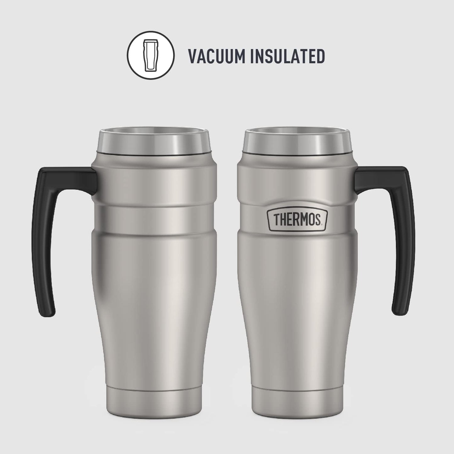Stainless King Travel Mug with Handle, 16oz, Matte Steel | Vacuum-Insulated Travel Mug with Handle for Hot & Cold Drinks, Stainless Steel Coffee Mug with Lid for Commuting