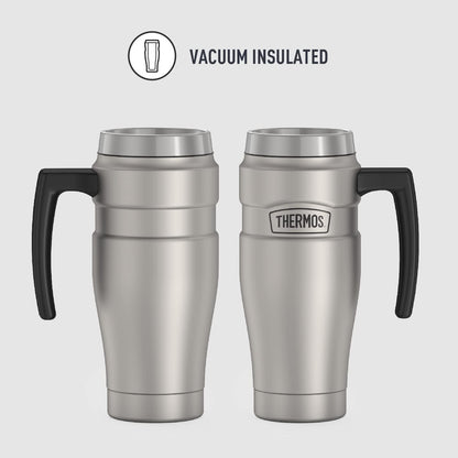 Stainless King Travel Mug with Handle, 16oz, Matte Steel | Vacuum-Insulated Travel Mug with Handle for Hot & Cold Drinks, Stainless Steel Coffee Mug with Lid for Commuting