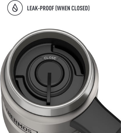 Stainless King Travel Mug with Handle, 16oz, Matte Steel | Vacuum-Insulated Travel Mug with Handle for Hot & Cold Drinks, Stainless Steel Coffee Mug with Lid for Commuting