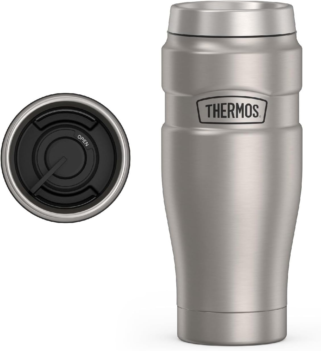Stainless King Travel Mug with Handle, 16oz, Matte Steel | Vacuum-Insulated Travel Mug with Handle for Hot & Cold Drinks, Stainless Steel Coffee Mug with Lid for Commuting