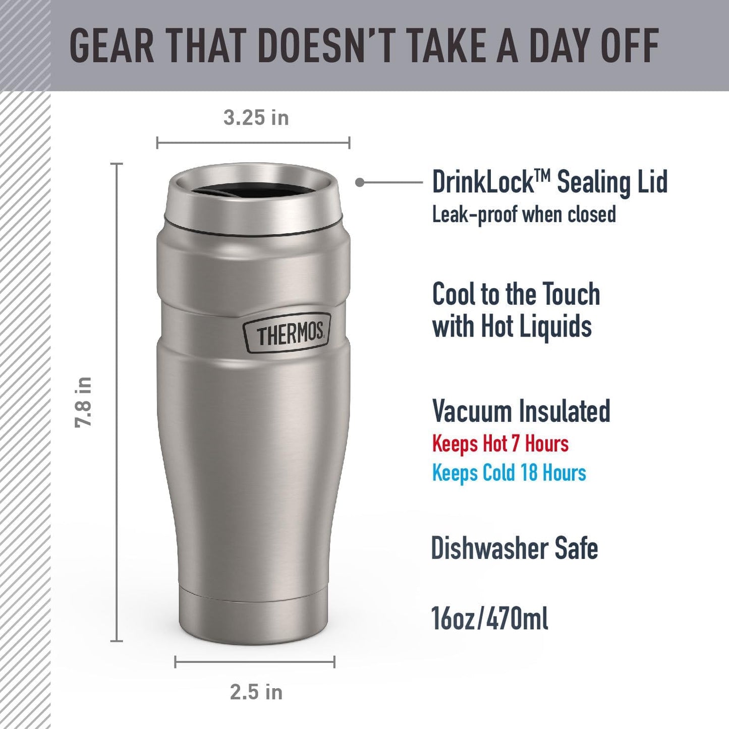 Stainless King Travel Mug with Handle, 16oz, Matte Steel | Vacuum-Insulated Travel Mug with Handle for Hot & Cold Drinks, Stainless Steel Coffee Mug with Lid for Commuting