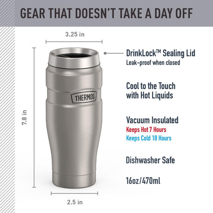 Stainless King Travel Mug with Handle, 16oz, Matte Steel | Vacuum-Insulated Travel Mug with Handle for Hot & Cold Drinks, Stainless Steel Coffee Mug with Lid for Commuting