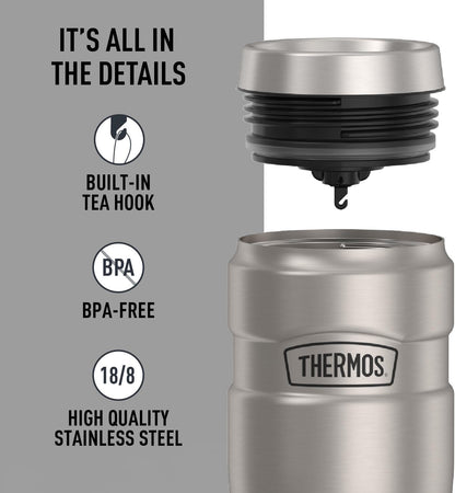Stainless King Travel Mug with Handle, 16oz, Matte Steel | Vacuum-Insulated Travel Mug with Handle for Hot & Cold Drinks, Stainless Steel Coffee Mug with Lid for Commuting