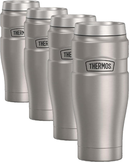Stainless King Travel Mug with Handle, 16oz, Matte Steel | Vacuum-Insulated Travel Mug with Handle for Hot & Cold Drinks, Stainless Steel Coffee Mug with Lid for Commuting