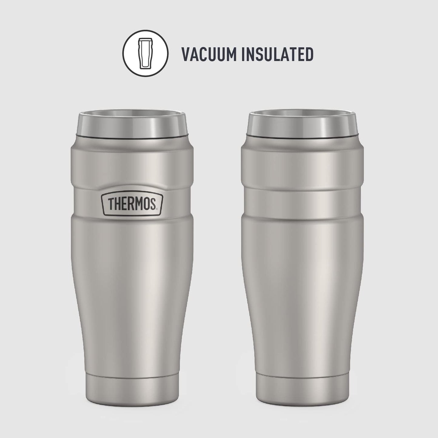 Stainless King Travel Mug with Handle, 16oz, Matte Steel | Vacuum-Insulated Travel Mug with Handle for Hot & Cold Drinks, Stainless Steel Coffee Mug with Lid for Commuting