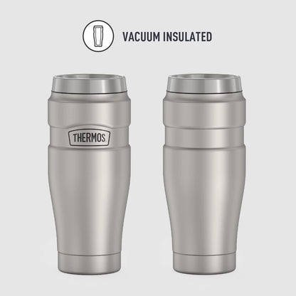 Stainless King Travel Mug with Handle, 16oz, Matte Steel | Vacuum-Insulated Travel Mug with Handle for Hot & Cold Drinks, Stainless Steel Coffee Mug with Lid for Commuting