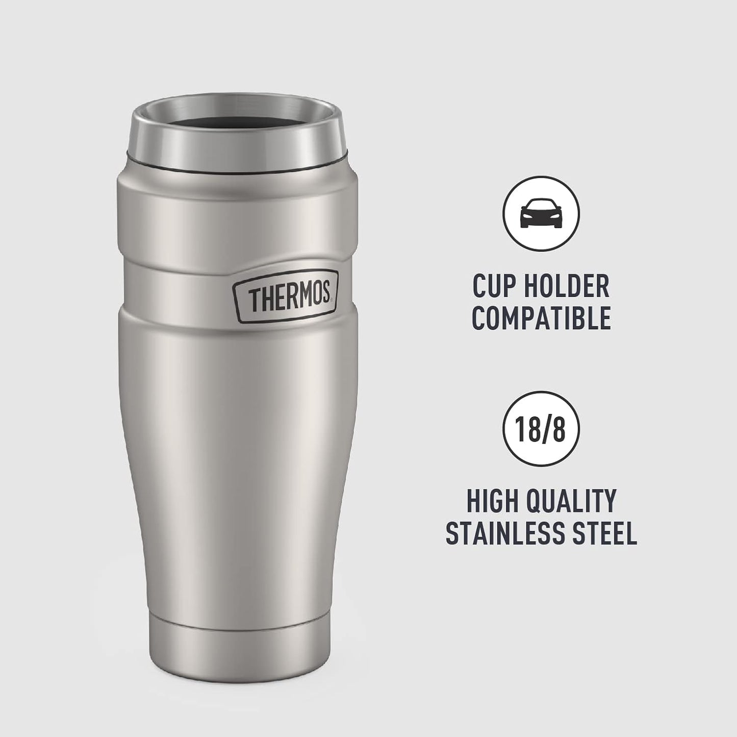 Stainless King Travel Mug with Handle, 16oz, Matte Steel | Vacuum-Insulated Travel Mug with Handle for Hot & Cold Drinks, Stainless Steel Coffee Mug with Lid for Commuting
