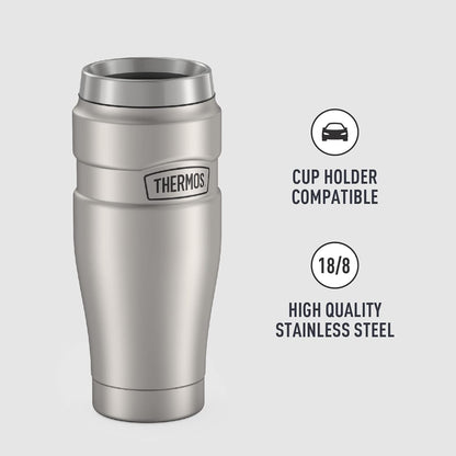 Stainless King Travel Mug with Handle, 16oz, Matte Steel | Vacuum-Insulated Travel Mug with Handle for Hot & Cold Drinks, Stainless Steel Coffee Mug with Lid for Commuting
