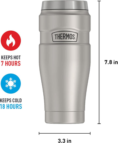 Stainless King Travel Mug with Handle, 16oz, Matte Steel | Vacuum-Insulated Travel Mug with Handle for Hot & Cold Drinks, Stainless Steel Coffee Mug with Lid for Commuting