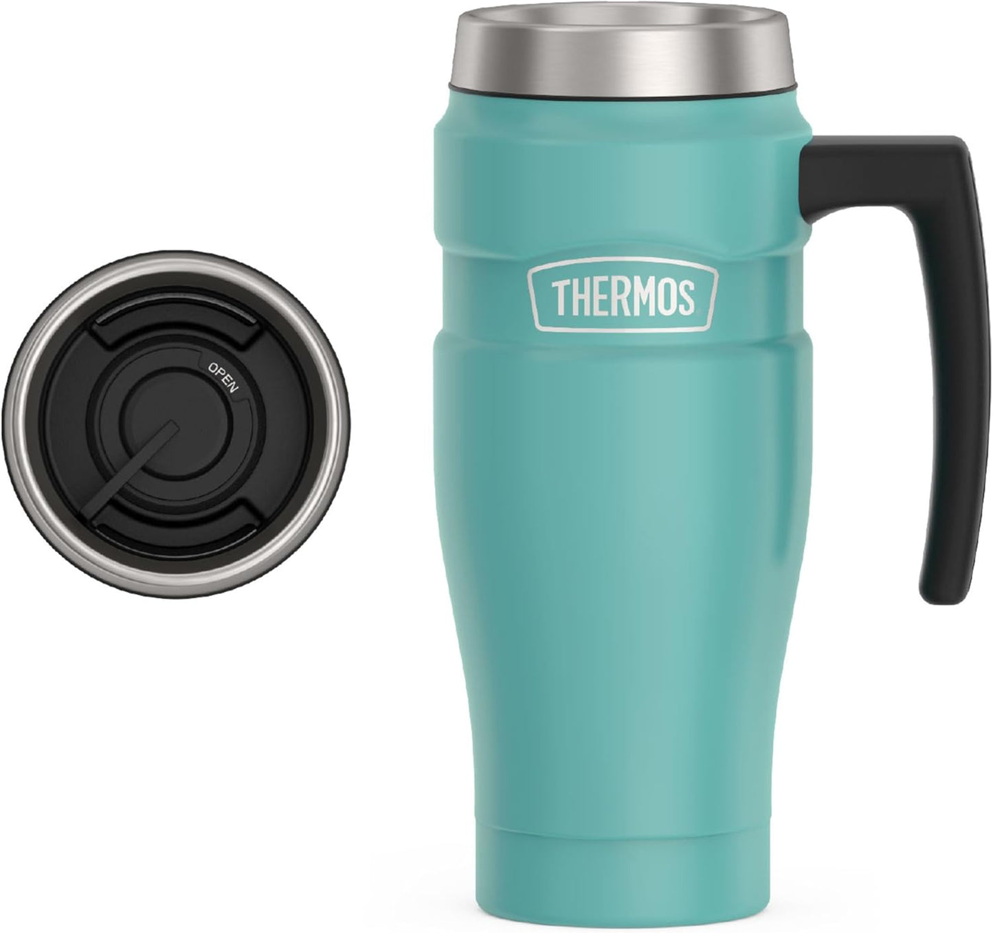 Stainless King Travel Mug with Handle, 16oz, Matte Steel | Vacuum-Insulated Travel Mug with Handle for Hot & Cold Drinks, Stainless Steel Coffee Mug with Lid for Commuting