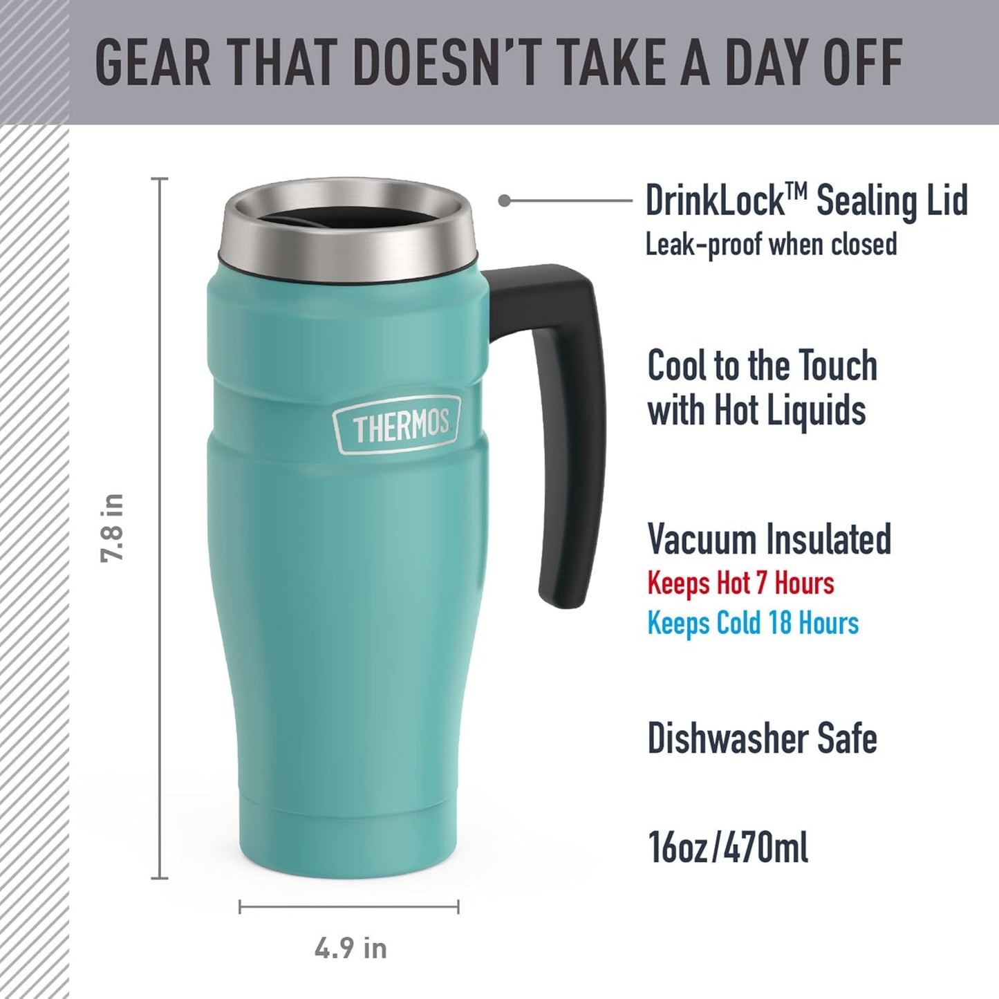 Stainless King Travel Mug with Handle, 16oz, Matte Steel | Vacuum-Insulated Travel Mug with Handle for Hot & Cold Drinks, Stainless Steel Coffee Mug with Lid for Commuting