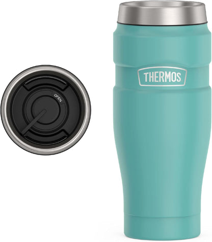 Stainless King Travel Mug with Handle, 16oz, Matte Steel | Vacuum-Insulated Travel Mug with Handle for Hot & Cold Drinks, Stainless Steel Coffee Mug with Lid for Commuting