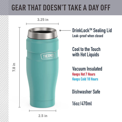 Stainless King Travel Mug with Handle, 16oz, Matte Steel | Vacuum-Insulated Travel Mug with Handle for Hot & Cold Drinks, Stainless Steel Coffee Mug with Lid for Commuting