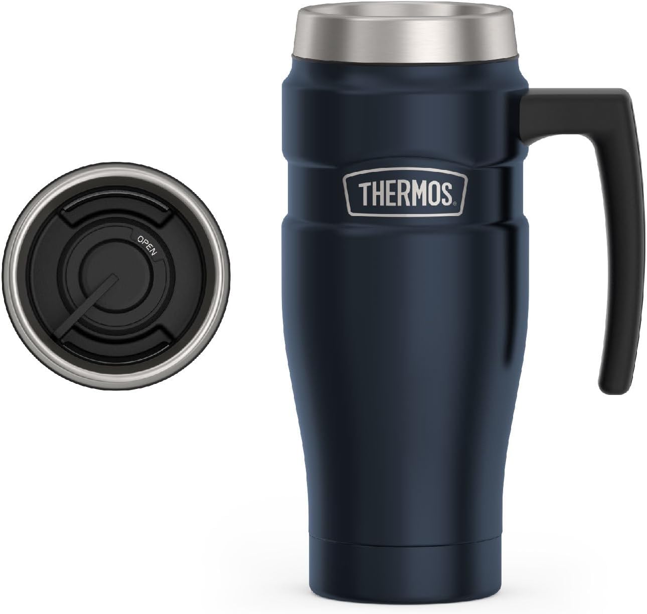 Stainless King Travel Mug with Handle, 16oz, Matte Steel | Vacuum-Insulated Travel Mug with Handle for Hot & Cold Drinks, Stainless Steel Coffee Mug with Lid for Commuting