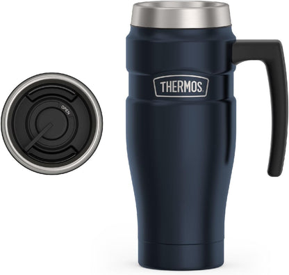 Stainless King Travel Mug with Handle, 16oz, Matte Steel | Vacuum-Insulated Travel Mug with Handle for Hot & Cold Drinks, Stainless Steel Coffee Mug with Lid for Commuting