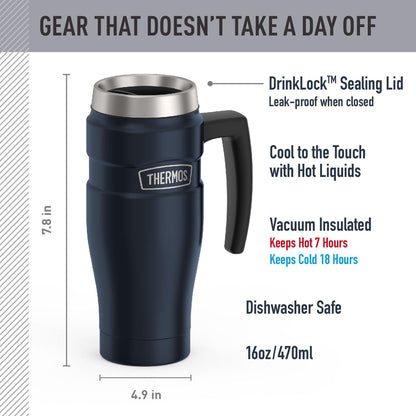 Stainless King Travel Mug with Handle, 16oz, Matte Steel | Vacuum-Insulated Travel Mug with Handle for Hot & Cold Drinks, Stainless Steel Coffee Mug with Lid for Commuting