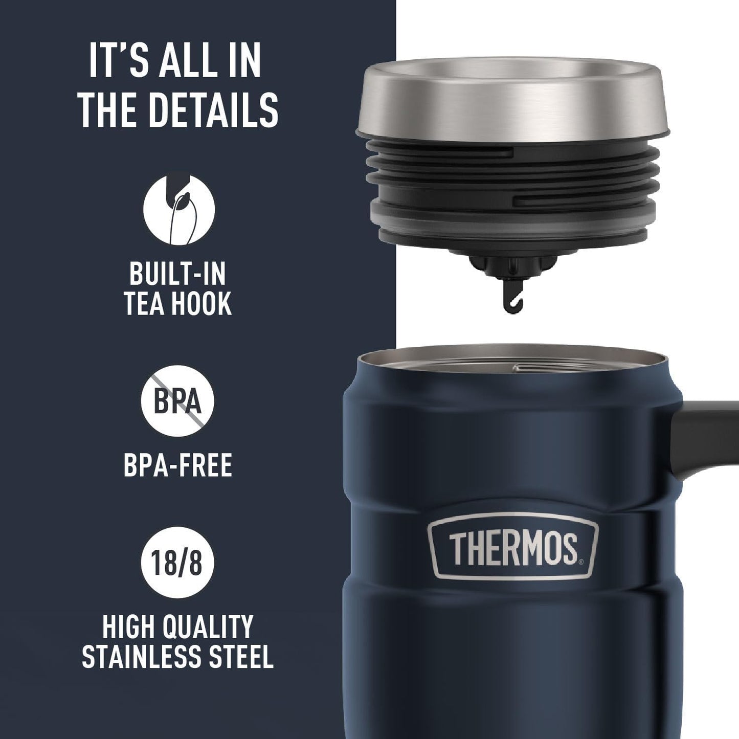 Stainless King Travel Mug with Handle, 16oz, Matte Steel | Vacuum-Insulated Travel Mug with Handle for Hot & Cold Drinks, Stainless Steel Coffee Mug with Lid for Commuting