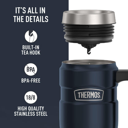 Stainless King Travel Mug with Handle, 16oz, Matte Steel | Vacuum-Insulated Travel Mug with Handle for Hot & Cold Drinks, Stainless Steel Coffee Mug with Lid for Commuting