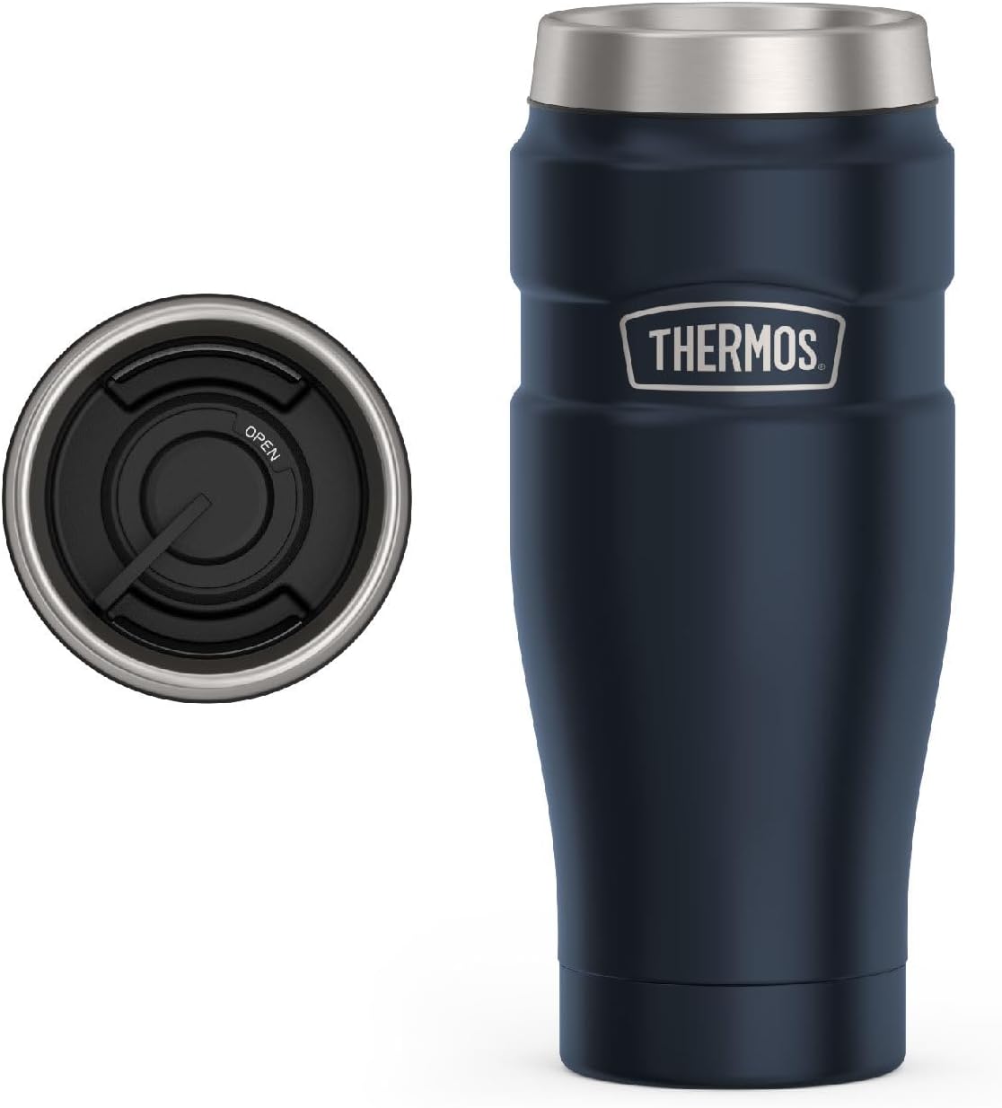 Stainless King Travel Mug with Handle, 16oz, Matte Steel | Vacuum-Insulated Travel Mug with Handle for Hot & Cold Drinks, Stainless Steel Coffee Mug with Lid for Commuting