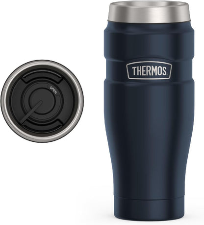 Stainless King Travel Mug with Handle, 16oz, Matte Steel | Vacuum-Insulated Travel Mug with Handle for Hot & Cold Drinks, Stainless Steel Coffee Mug with Lid for Commuting