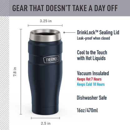 Stainless King Travel Mug with Handle, 16oz, Matte Steel | Vacuum-Insulated Travel Mug with Handle for Hot & Cold Drinks, Stainless Steel Coffee Mug with Lid for Commuting