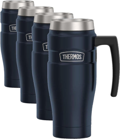 Stainless King Travel Mug with Handle, 16oz, Matte Steel | Vacuum-Insulated Travel Mug with Handle for Hot & Cold Drinks, Stainless Steel Coffee Mug with Lid for Commuting