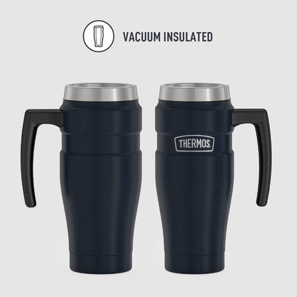 Stainless King Travel Mug with Handle, 16oz, Matte Steel | Vacuum-Insulated Travel Mug with Handle for Hot & Cold Drinks, Stainless Steel Coffee Mug with Lid for Commuting