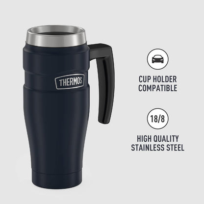 Stainless King Travel Mug with Handle, 16oz, Matte Steel | Vacuum-Insulated Travel Mug with Handle for Hot & Cold Drinks, Stainless Steel Coffee Mug with Lid for Commuting