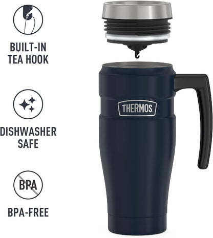 Stainless King Travel Mug with Handle, 16oz, Matte Steel | Vacuum-Insulated Travel Mug with Handle for Hot & Cold Drinks, Stainless Steel Coffee Mug with Lid for Commuting