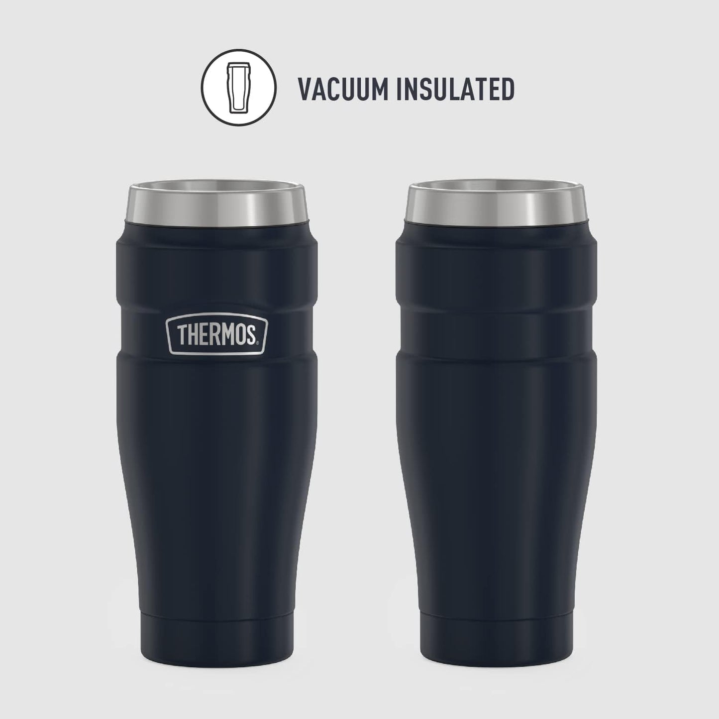 Stainless King Travel Mug with Handle, 16oz, Matte Steel | Vacuum-Insulated Travel Mug with Handle for Hot & Cold Drinks, Stainless Steel Coffee Mug with Lid for Commuting