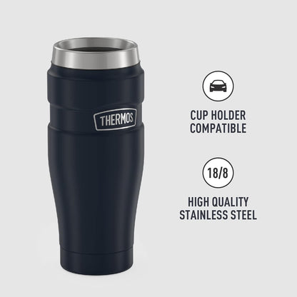 Stainless King Travel Mug with Handle, 16oz, Matte Steel | Vacuum-Insulated Travel Mug with Handle for Hot & Cold Drinks, Stainless Steel Coffee Mug with Lid for Commuting