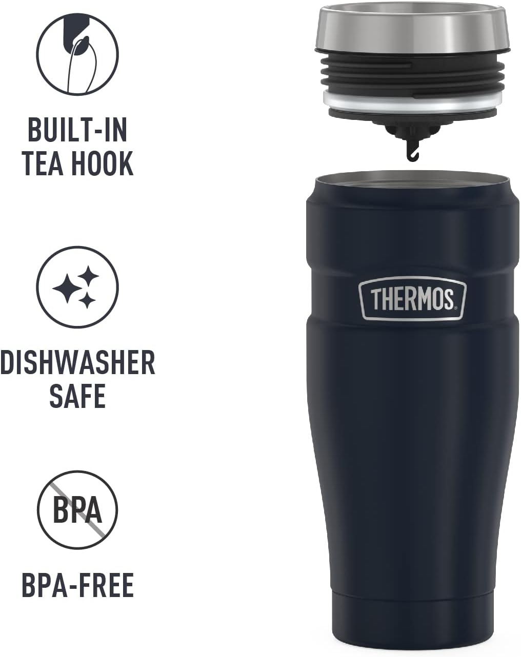 Stainless King Travel Mug with Handle, 16oz, Matte Steel | Vacuum-Insulated Travel Mug with Handle for Hot & Cold Drinks, Stainless Steel Coffee Mug with Lid for Commuting