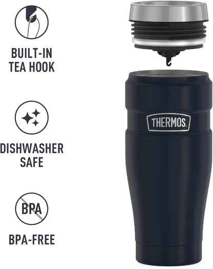 Stainless King Travel Mug with Handle, 16oz, Matte Steel | Vacuum-Insulated Travel Mug with Handle for Hot & Cold Drinks, Stainless Steel Coffee Mug with Lid for Commuting