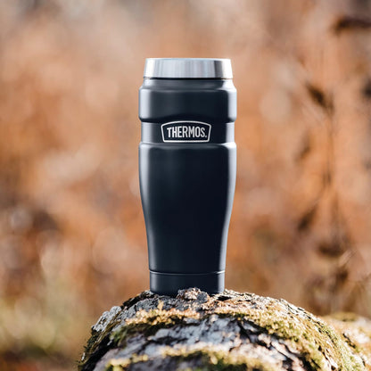 Stainless King Travel Mug with Handle, 16oz, Matte Steel | Vacuum-Insulated Travel Mug with Handle for Hot & Cold Drinks, Stainless Steel Coffee Mug with Lid for Commuting
