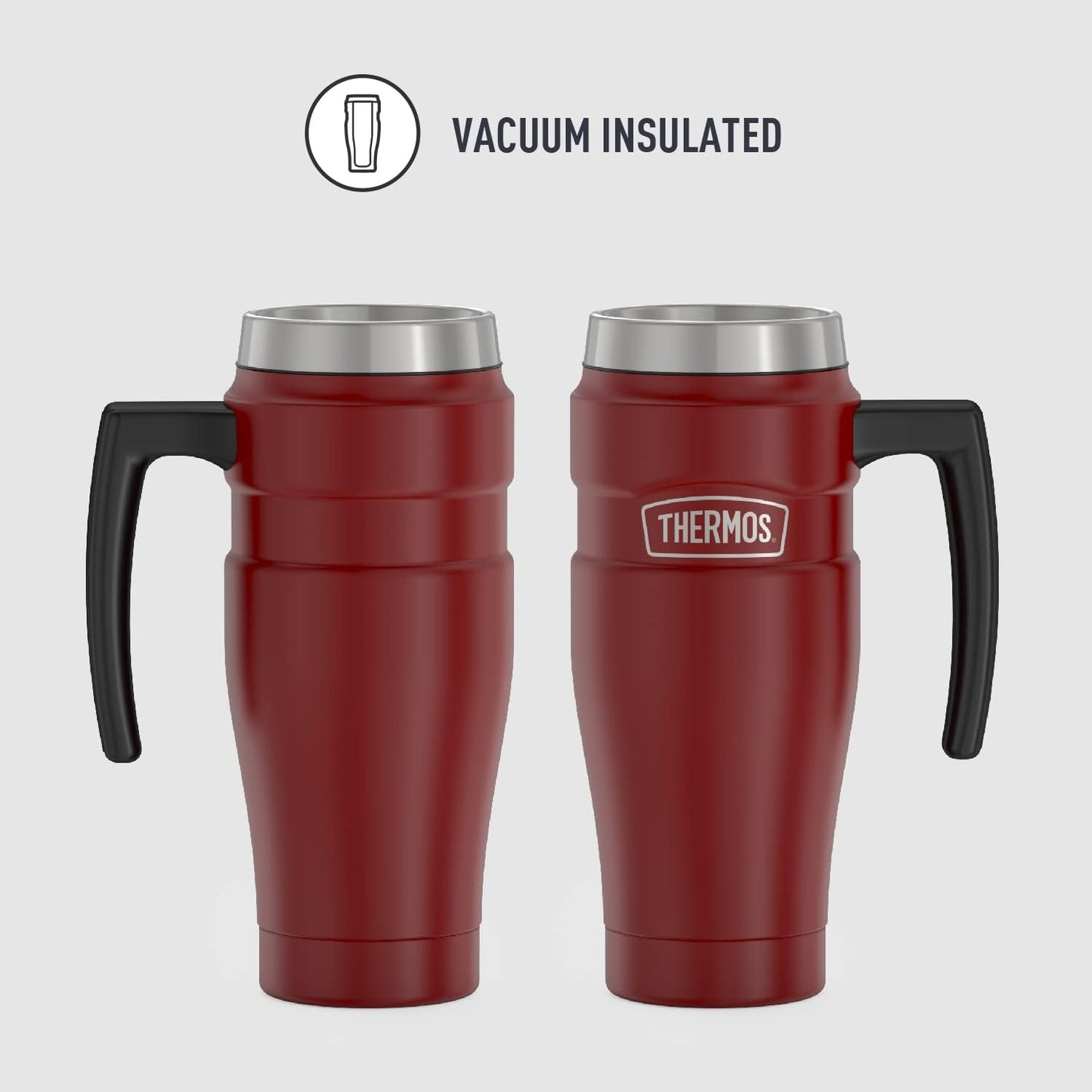 Stainless King Travel Mug with Handle, 16oz, Matte Steel | Vacuum-Insulated Travel Mug with Handle for Hot & Cold Drinks, Stainless Steel Coffee Mug with Lid for Commuting
