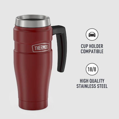 Stainless King Travel Mug with Handle, 16oz, Matte Steel | Vacuum-Insulated Travel Mug with Handle for Hot & Cold Drinks, Stainless Steel Coffee Mug with Lid for Commuting