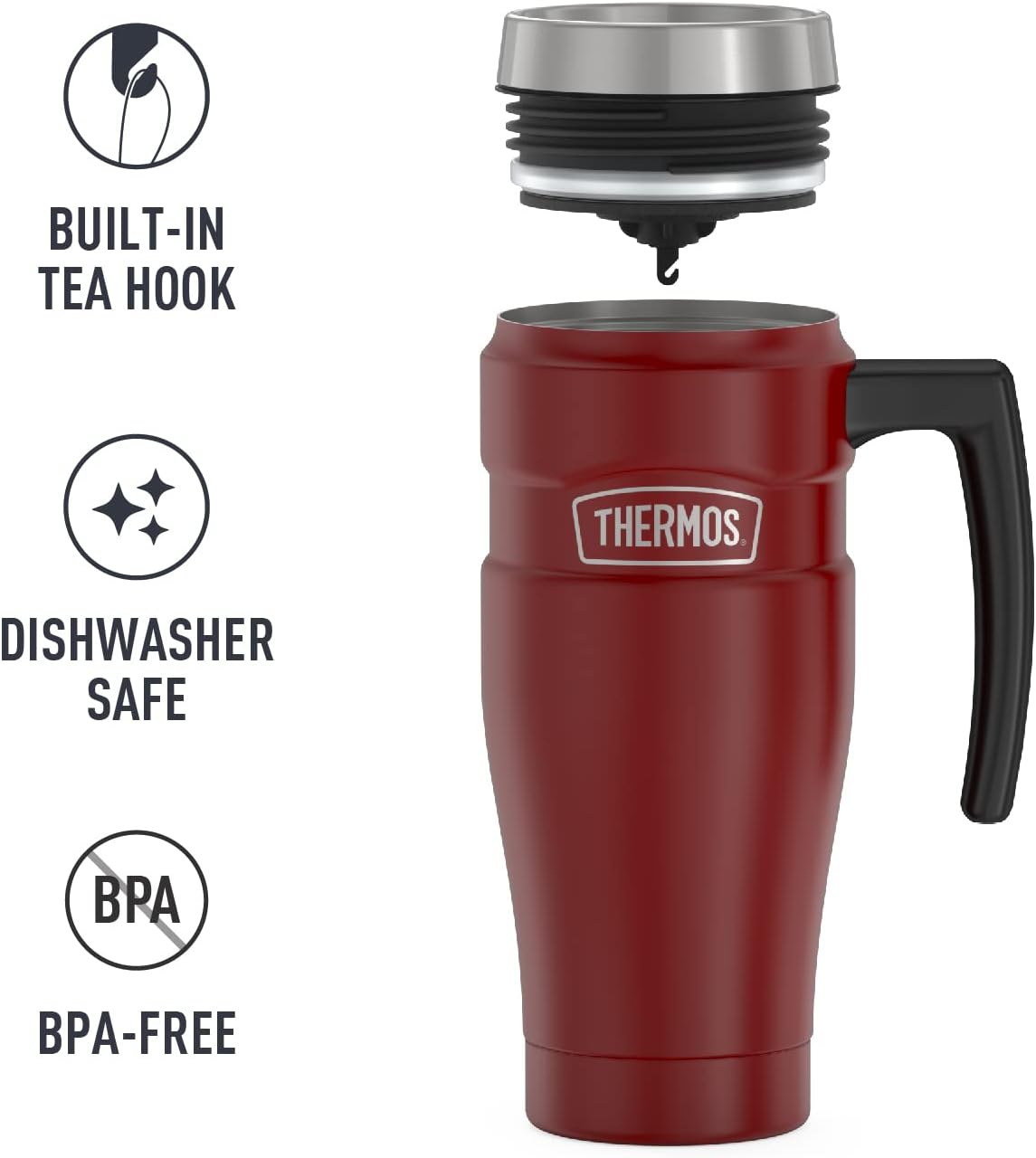 Stainless King Travel Mug with Handle, 16oz, Matte Steel | Vacuum-Insulated Travel Mug with Handle for Hot & Cold Drinks, Stainless Steel Coffee Mug with Lid for Commuting