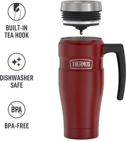 Stainless King Travel Mug with Handle, 16oz, Matte Steel | Vacuum-Insulated Travel Mug with Handle for Hot & Cold Drinks, Stainless Steel Coffee Mug with Lid for Commuting