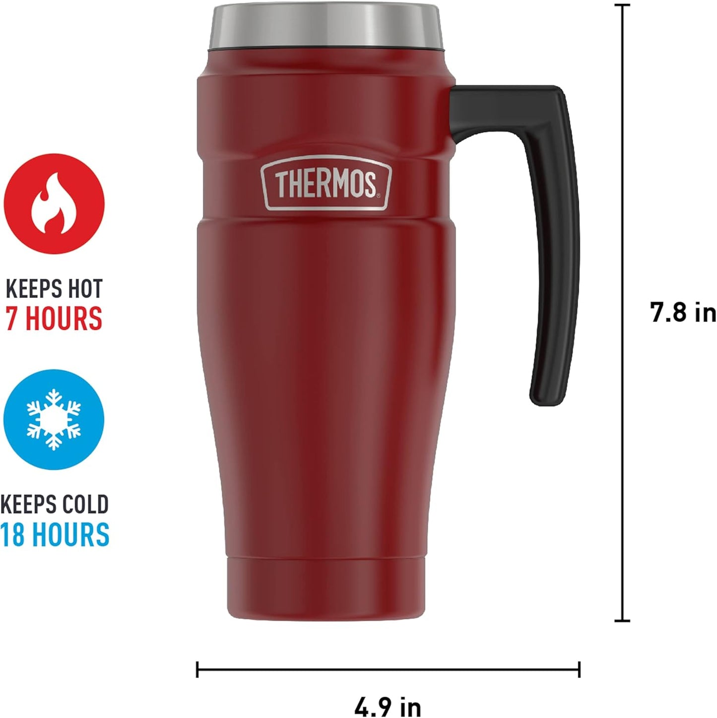 Stainless King Travel Mug with Handle, 16oz, Matte Steel | Vacuum-Insulated Travel Mug with Handle for Hot & Cold Drinks, Stainless Steel Coffee Mug with Lid for Commuting