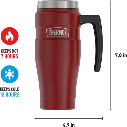 Stainless King Travel Mug with Handle, 16oz, Matte Steel | Vacuum-Insulated Travel Mug with Handle for Hot & Cold Drinks, Stainless Steel Coffee Mug with Lid for Commuting