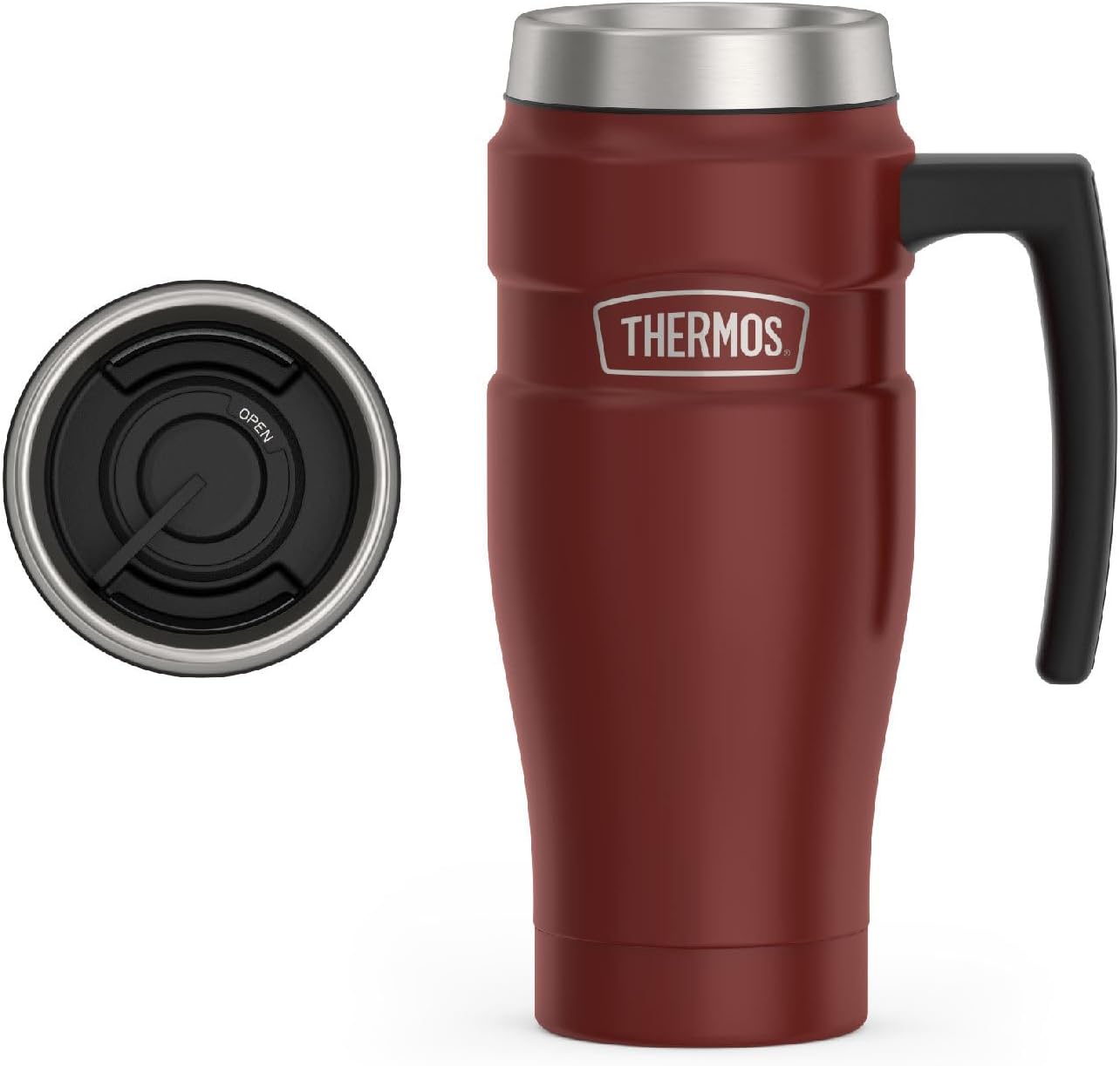 Stainless King Travel Mug with Handle, 16oz, Matte Steel | Vacuum-Insulated Travel Mug with Handle for Hot & Cold Drinks, Stainless Steel Coffee Mug with Lid for Commuting