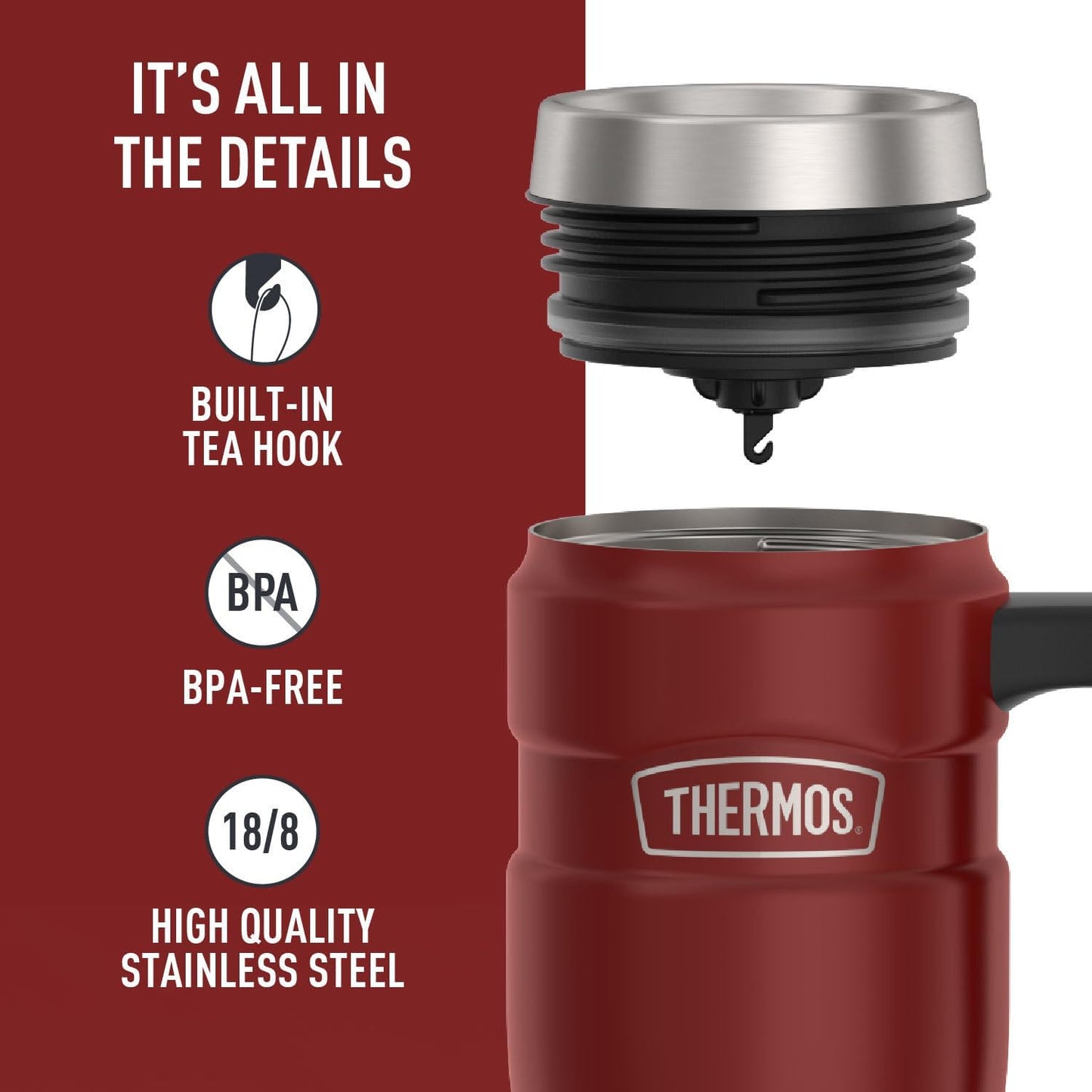 Stainless King Travel Mug with Handle, 16oz, Matte Steel | Vacuum-Insulated Travel Mug with Handle for Hot & Cold Drinks, Stainless Steel Coffee Mug with Lid for Commuting